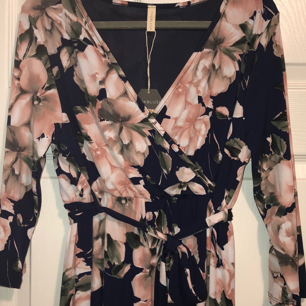 PinkBlush Navy Floral Wrap V-Neck Maxi Dress
